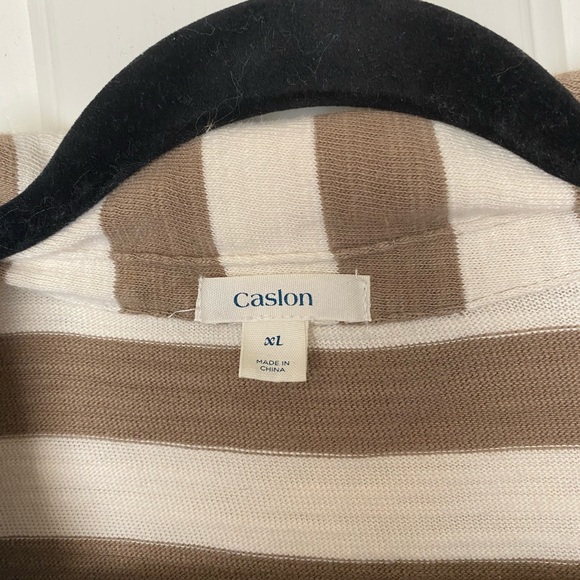 Caslon Blazer Jacket Cotton Stripe Brown Ivory XL - Picture 6 of 7